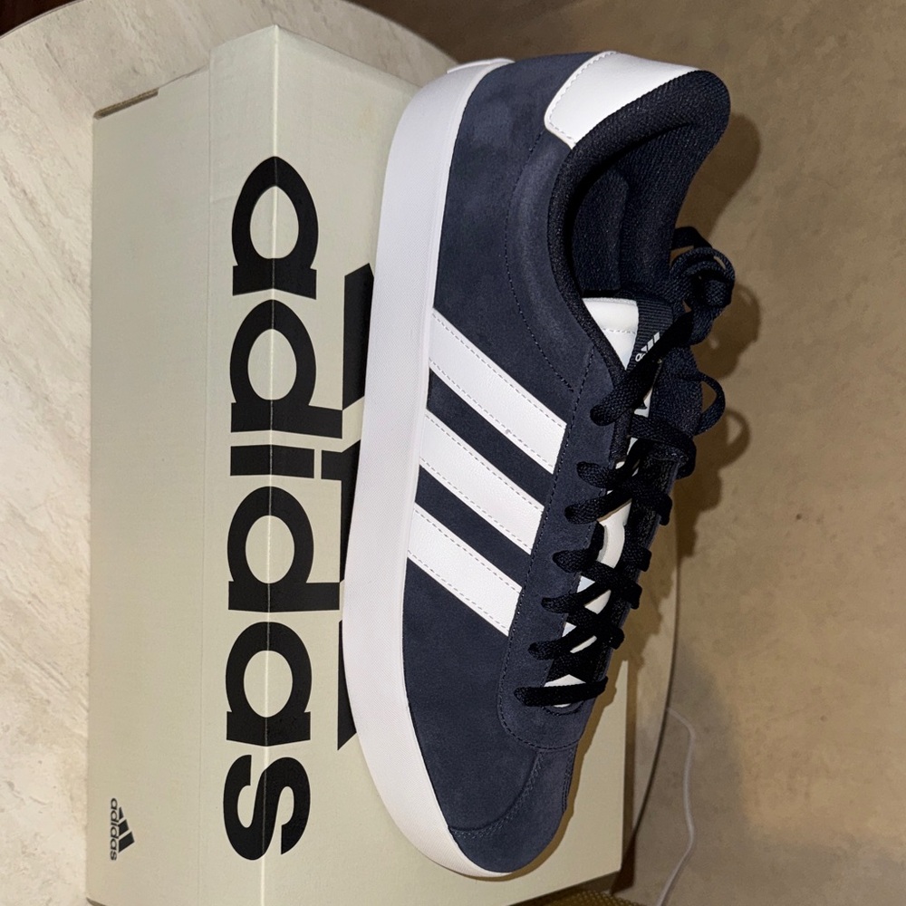 adidas Navy and White Low-Profile Court Sneaker